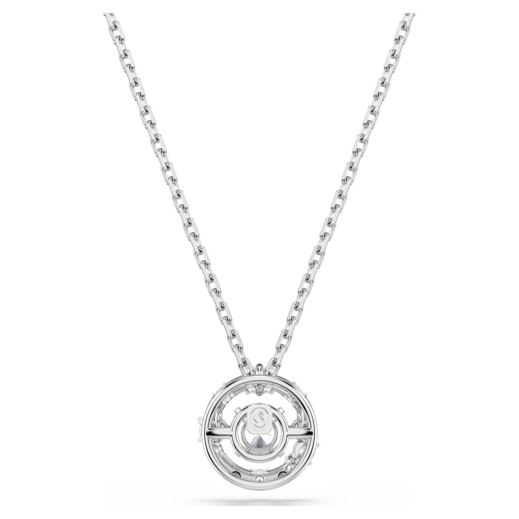 Constella pendant Round cut, Dancing stone, White, Rhodium plated